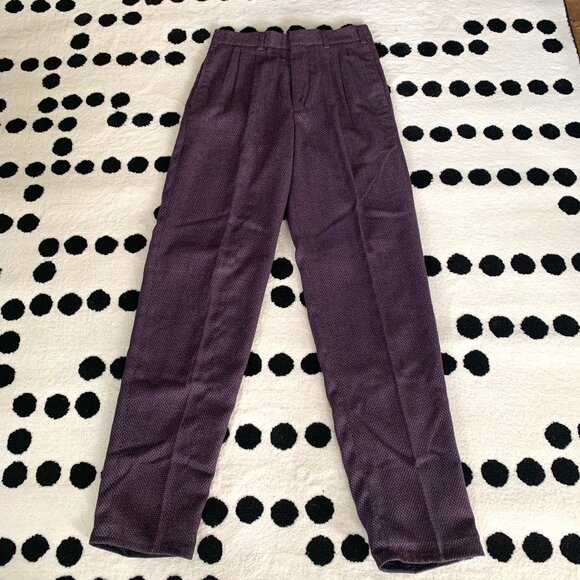 Vintage 80s 90s Nino Foriero Triple Pleated Woven Purple Grey Trouser Pants - Picture 1 of 13